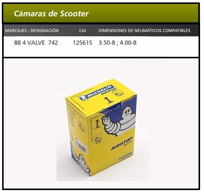 CAMARA MOTO MICHELIN 8B4 VALVE 742